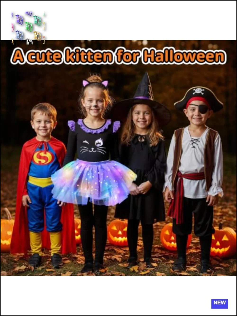 Light-Up Cat Costume for Girls, Halloween Kids Outfit with Tutu, Cat Ears & Tail